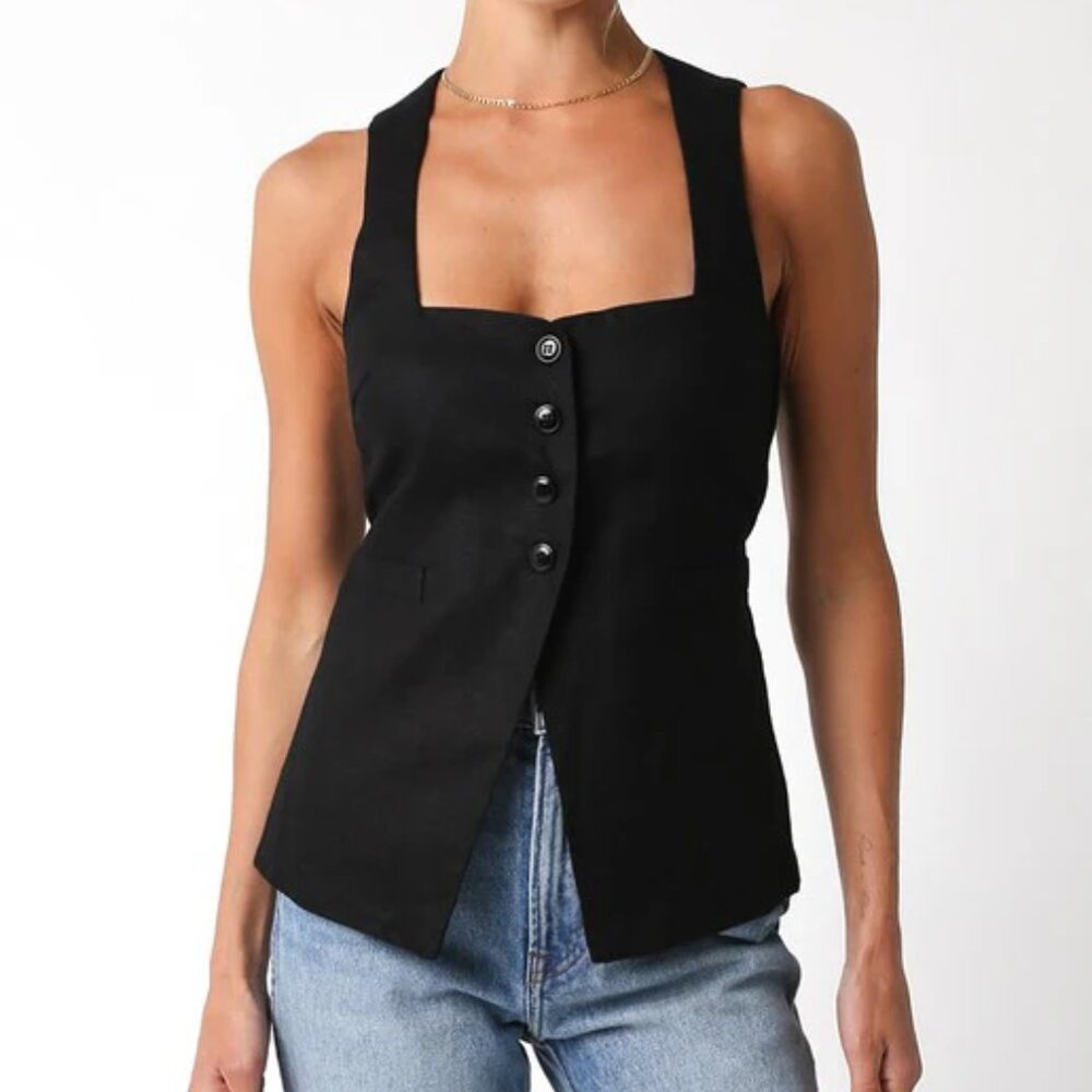 Black Linen Vest - Size S - NWT